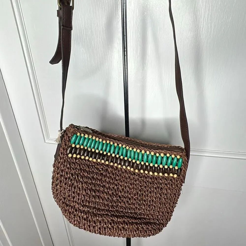 Sun N Sand Woven Beaded Straw Bag Brown Brown